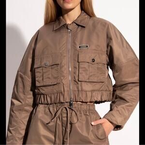 Ganni Cropped Bomber Jacket Brown in Fossil Size Medium